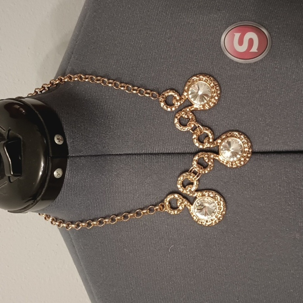 Vintage gold tone large rhinestone statement necklace
